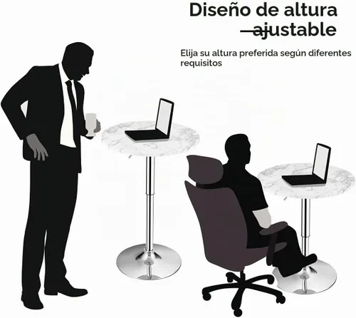 Vista 7 de GIANTEX Mesa redonda de pub ajustable en altura, mesa giratoria de 360° con patas plateadas y base para el hogar, mesa de bar (blanco)