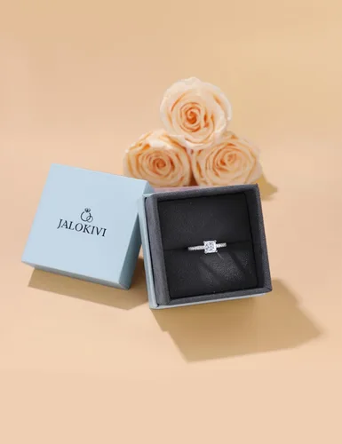 Vista 7 de JALOKIVI 1.4CT 925 Sterling Silver Engagement Rings for Women Princess Cut Halo Cubic Zirconia Promise Rings for Her Size 4-12