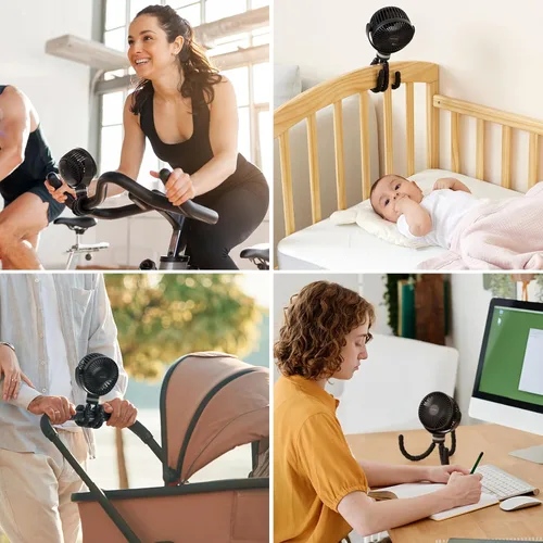 Vista 8 de Momcozy Ventilador portátil para cochecito, 8000 mAh, batería de 27 horas de duración ultra larga, desmontable de 4 velocidades de rotación de 360°