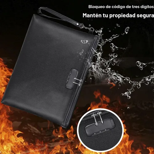 Vista 2 de Bolsa de documentos ignífuga con cerradura, 14.3 x 10.2 pulgadas, bolsa de dinero ignífuga e impermeable con cierre de cremallera, bolsa