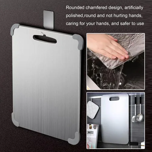 Vista 4 de Tabla de cortar de titanio, tabla de cortar de titanio 100% puro para cocina, última versión gruesa de 0.06 pulgadas, ángulo de protección