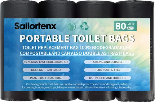 Vista 8 de Bolsas de inodoro portátiles para camping 80/60/20 100% compostables de 8 galones, uso con inodoro de cubo de 5 galones, bolsas de desechos de 20