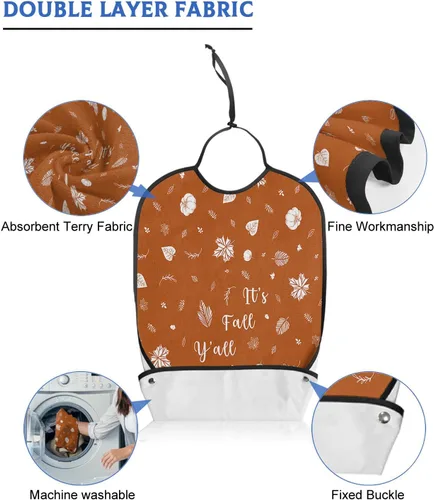 Vista 5 de Thanksgiving Adult Bib for Eating with Crumb Catcher,Washable & Waterproof Terry Cloth Adjustable Elderly Women Men Adult Bibs Funny Apron Clothing