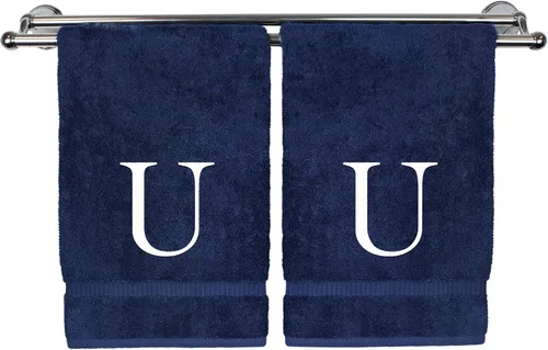 Vista 156 de Toalla de mano monogramada, regalo personalizado, juego de 2 - Toalla bordada con letra de bloque dorada - Extra absorbente 100% algodón turco