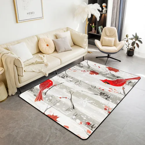 Vista 30 de Erosebridal Alfombra de área de Feliz Navidad para niños, cardenales rojos, alfombra de sala de estar, 3 x 5 mas, alfombra decorativa de cabaña