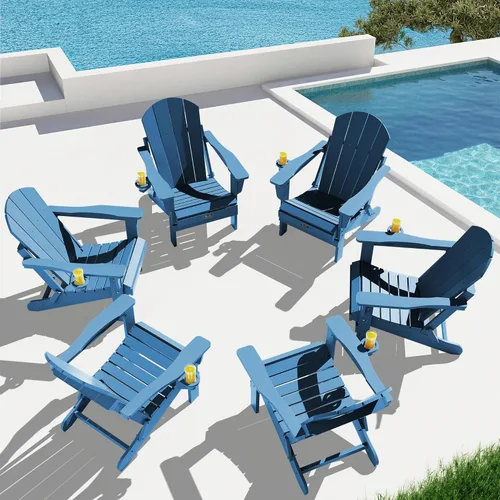 Vista 58 de SERWALL Silla Adirondack plegable para exteriores, silla de patio con portavasos - Ejército