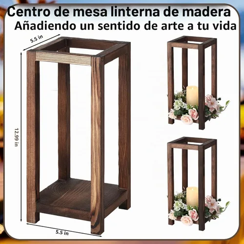 Vista 3 de Qunclay 12 faroles de madera para bodas, candelabros rústicos integrados para decoración de mesa, farol de granja para chimenea y boda