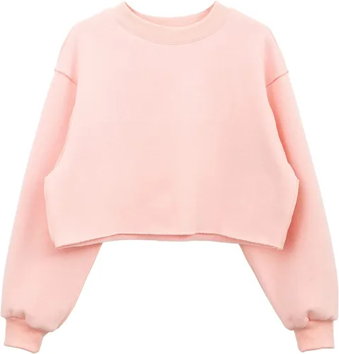 Vista 13 de Amazhiyu Sudadera Corta para Mujer de Manga Larga con Forro Polar Albaricoque