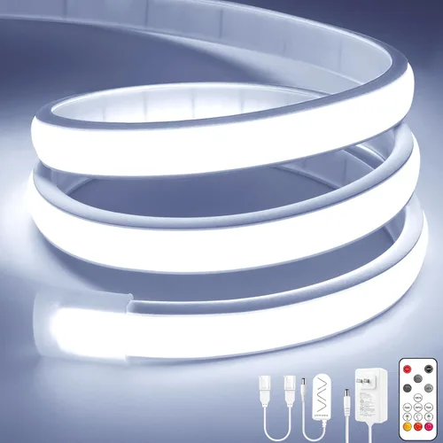 Vista 9 de Lamomo COB - Tira de luces LED, 9.84 pies, color blanco natural, regulable, autoadhesiva, con control remoto, flexible, cortable, impermeable, 4000