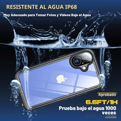 Vista 3 de SPIDERCASE - Funda impermeable para iPhone 16, color negro y transparente Negro / transparente