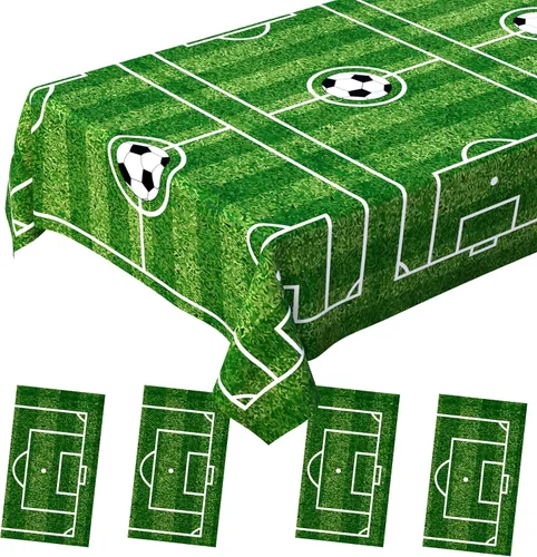 Vista 13 de Paquete de 2 decoraciones desechables para fiestas de fútbol, cumpleaños, manteles de plástico para fiestas temáticas de fútbol