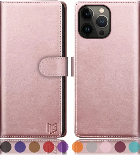 Vista 8 de SUANPOT Funda tipo cartera para iPhone 14 Pro de 6.1 pulgadas con bloqueo RFID, tarjetero y tarjetero, funda protectora de piel sintética con tapa