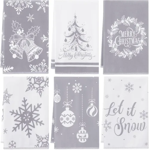 Vista 8 de Tatuo 6 piezas de toallas de cocina de Navidad copo de nieve árbol de Navidad alegre campana toallas de cocina toallas de mano absorbentes de cocina
