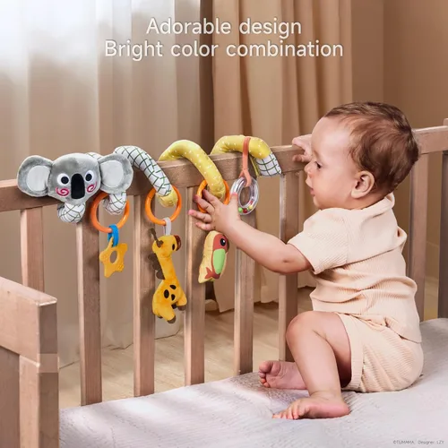 Vista 3 de TUMAMA - Juguetes en espiral para asiento de automóvil, juguetes para bebés de 0, 3, 6, 9, 12 meses, cochecito infantil, juguetes colgantes