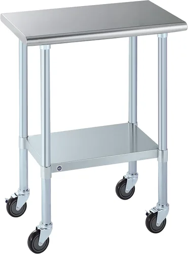 Vista 31 de ROCKPOINT Mesa de acero inoxidable para preparación y trabajo, 14x24 pulgadas; mesa de cocina comercial de metal NSF resistente con estante inferior
