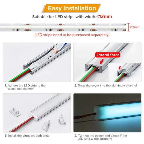 Vista 3 de BTF-LIGHTING - Sistema de canal de aluminio LED de 1.64 pies, paquete de 10 Blanco