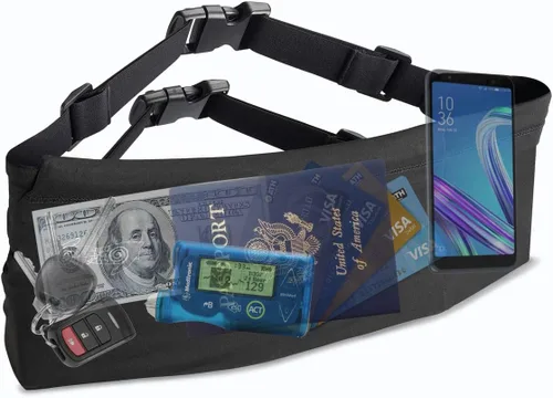 Vista 3 de BBuddyWear - Cinturón de correr elástico y ancho ajustable, cinturón de dinero de elastano con cierre de hebilla para viajes o ejercicio, se adapta