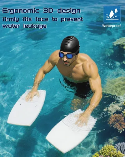 Vista 4 de Gafas de natación, gafas para adultos con gorro de natación, clip de nariz y tapones para los oídos, protección UV, lente antivaho y funda