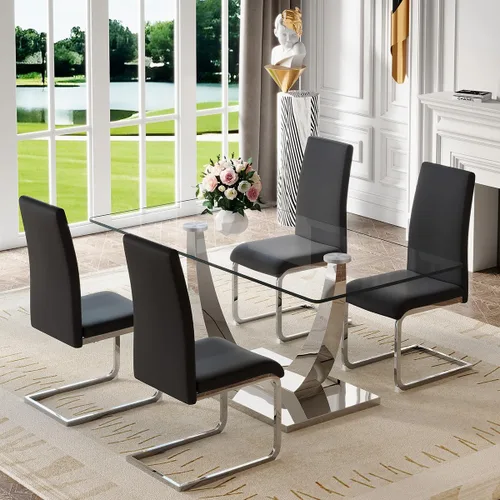 Vista 40 de Mesa de comedor moderna para mesa de comedor de mármol sintético de 4/6, 63 pulgadas, mesa de cocina rectangular, mesa de cocina y comedor de fácil