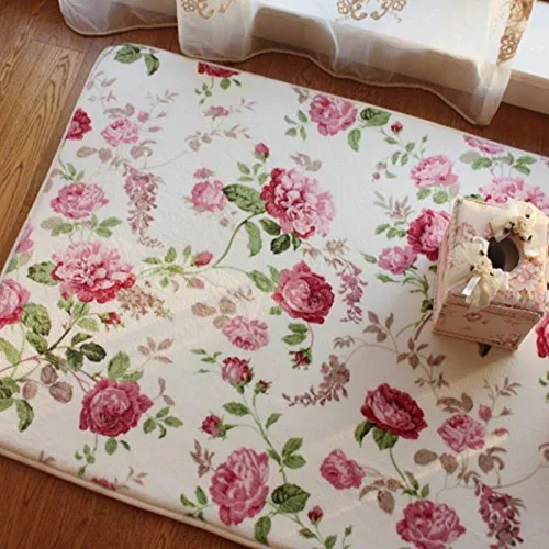 Vista 4 de UKELER Alfombras románticas de estilo campestre americano con estampado de rosas rosas para sala de estar, 39.3 x 59 pulgadas
