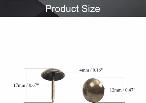 Vista 2 de MroMax 120 tachuelas de clavos para tapicería de 0.47 pulgadas de diámetro, hierro de estilo vintage, de metal, redondos, de 0.67 pulgadas de altura
