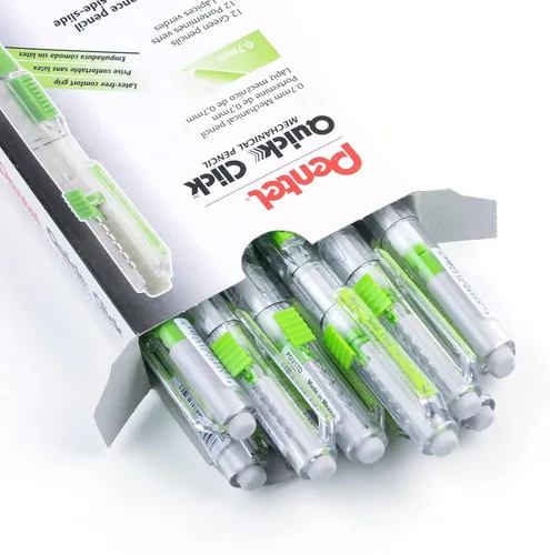 Vista 5 de Pentel QUICK CLICK - Portaminas mecánico (0.7mm), cuerpo verde, caja de 12 lápices (PD217D)