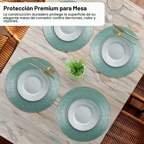 Vista 5 de 4 Piezas Manteles Individuales con Cuentas - Manteles de Mesa Redondos de Cuentas de Vidrio de 13 Pulgadas con Respaldo de Algodón - Elegantes