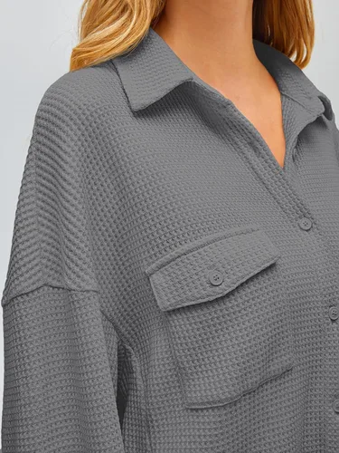 Vista 4 de Womens Waffle Knit Shackets Oversized Button Down Shirts Jackets Blouse Loose Fit Long Sleeve Fall Tops 2023