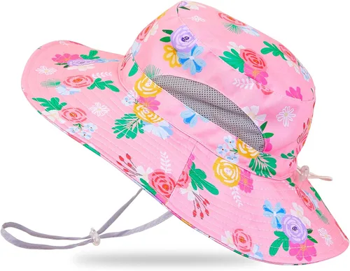 Vista 15 de Sombrero de sol para niñas de 2 a 8 años de malla con protección UV, sombrero de playa plegable para niñas de 2 a 8 años