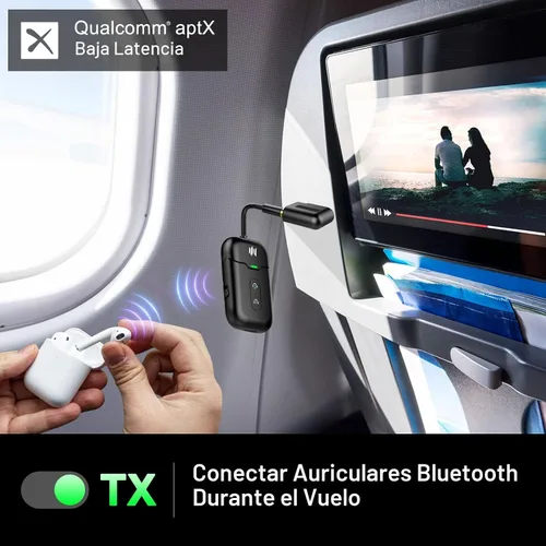 Vista 3 de Adaptador transmisor Bluetooth 5.4 de alta calidad, compatible con 2 AirPods/auriculares 2 en 1 transmisor Bluetooth receptor con aptX baja