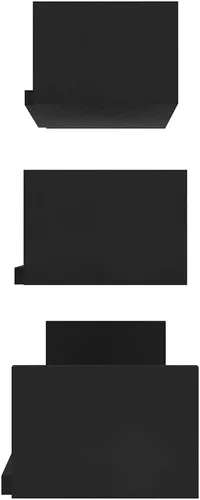 Vista 6 de 3-Piece Black Wall Display Shelf Set, Engineered Wood Large Wall-Mounted Shelves for Living Room, Bedroom, Kitchen, Office, Modern Matte Finish