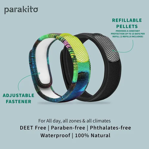 Vista 4 de PARA'KITO Paquete adicional: 2 pulseras y 2 recambios (negro y pavo real)