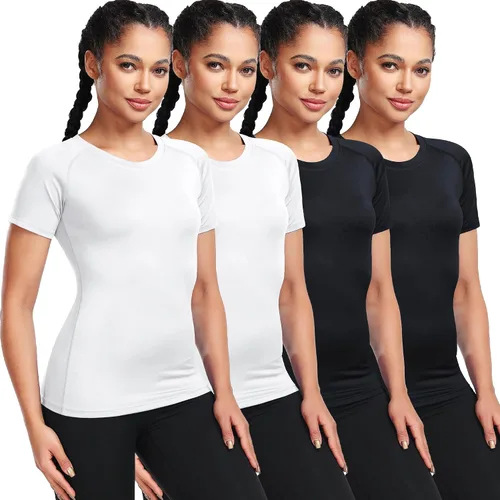 Vista 16 de CADMUS - Camisetas de compresión para mujer, paquete de 3/4/5 unidades, para correr, atléticas, de manga corta, para entrenamiento, yoga, gimnasio