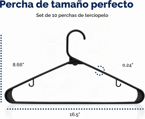 Vista 2 de SereneLife Paquete de 10 perchas de plástico negro para almacenamiento