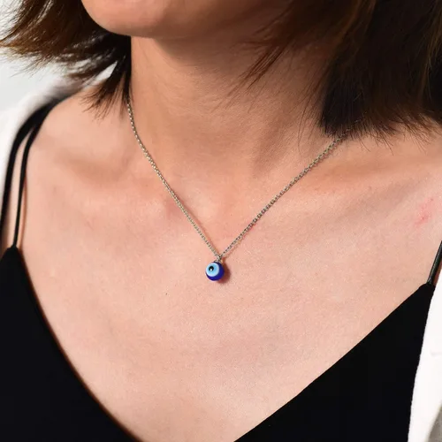 Vista 6 de PPJew Collar con dije de amuleto de ojos azules, collar con dije de amuleto de ojo turco con protección de cábala, ajustable, delicada, joyería