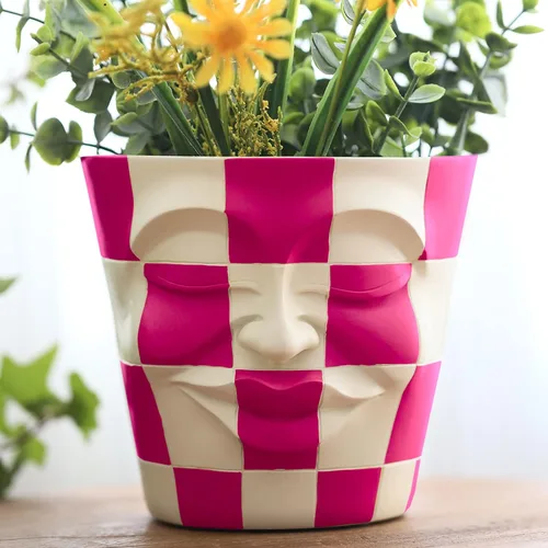 Vista 13 de GUGUGO Macetas únicas de cara para plantas, coloridas y lindas macetas para suculentas con drenaje, macetas abstractas de cabeza de arco iris