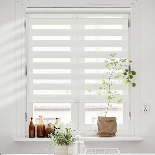 Vista 5 de Persilux - Persianas sin cordón de cebra para ventanas con patrón jacquard, cortinas de doble capa transparentes, cortinas enrollables de filtrado