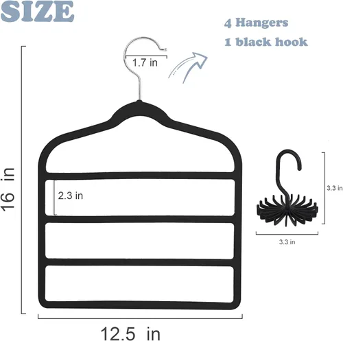 Vista 2 de Tinfol Percha de terciopelo para pantalones que ahorra espacio, 4 perchas de terciopelo negro sin seda con gancho, perchas ultra finas de varios