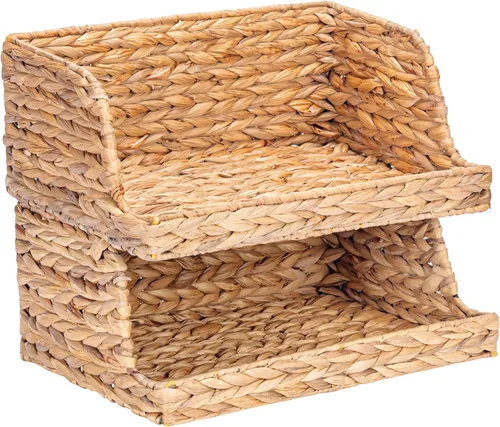 Vista 11 de VATIMA Cestas de hierba marina con asas de madera, juego de 3 cestas decorativas de mimbre natural para cocina