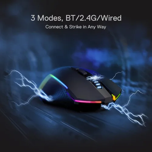 Vista 3 de Redragon M693 Mouse inalámbrico Bluetooth para juegos, 8000 DPI con conexión de 3 modos, BT y 2.4G inalámbrico, 7 botones macro, capacidad