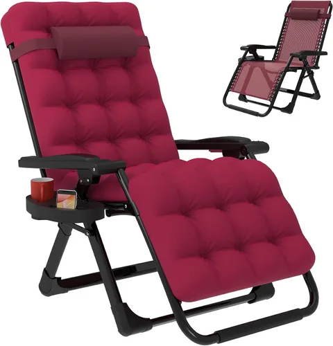 Vista 10 de Slendor Zero Gravity - Silla de gravedad cero con bloqueo mejorado y cojín extraíble, silla de campamento reclinable con soporte para tazas Negro