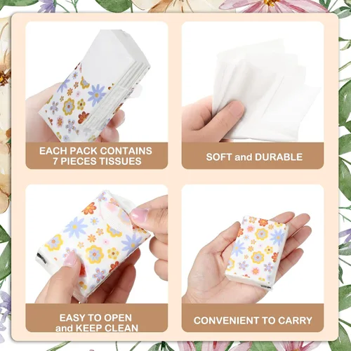 Vista 4 de Sinmoe Paquete de 50 pañuelos florales con bolsillo, paquetes de viaje a granel de 3 capas pequeñas florales de viaje faciales individuales de papel