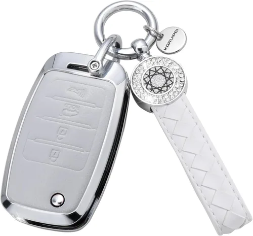 Vista 12 de Compatible with Kia Key Fob Cover with Keychain Genuine Leather Crystal Key Protector