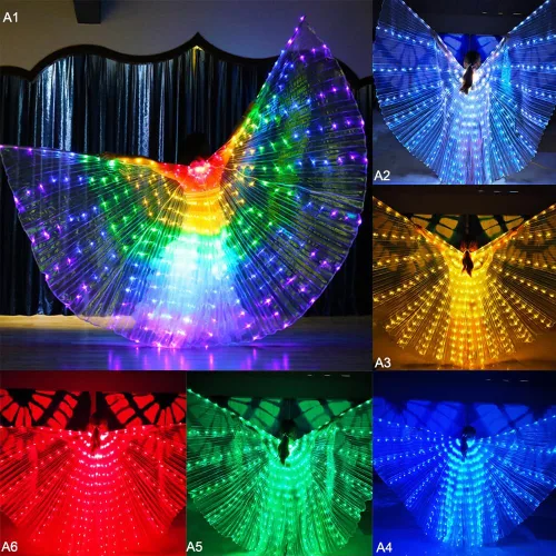 Vista 3 de MOTUZP Alas iluminadas que brillan en la danza de ángel para niñas, alas de baile de ángel con palos iluminados, disfraces de danza del vientre
