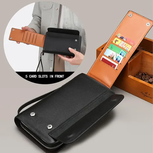 Vista 3 de IPASUN Mens Clutch Purse Womens Hand Bag Long Wallet Leather Handbags Cell Phone Checkbook Card Holder Holiday Gifts (Black1)
