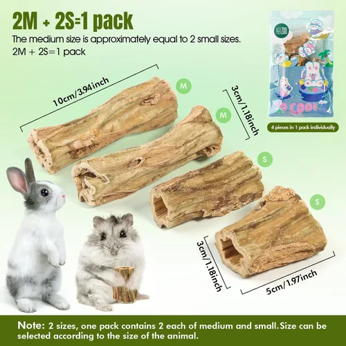 Vista 2 de Abizoo Juguetes masticables de conejo para conejos, 4 piezas de madera de papaya natural, palitos masticables de conejito para dientes, chinchilla
