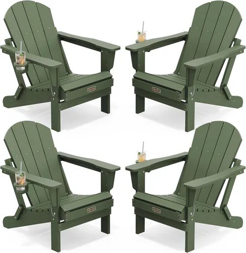 Vista 40 de SERWALL Silla Adirondack plegable para exteriores, silla de patio con portavasos - Ejército