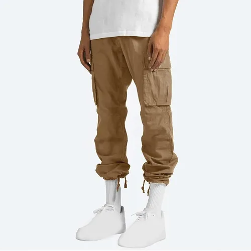 Vista 7 de Pantalones cargo para hombre 2024, ajuste relajado, ropa casual de trabajo, urbano, color caqui, pantalones deportivos holgados con bolsillos