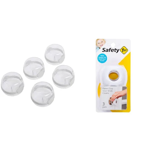 Vista 3 de Safety 1st Juego de 5 fundas para pomos de estufa a prueba de niños y fundas para pomos de puerta con agarre para padres, gris/carbón (paquete de 4)