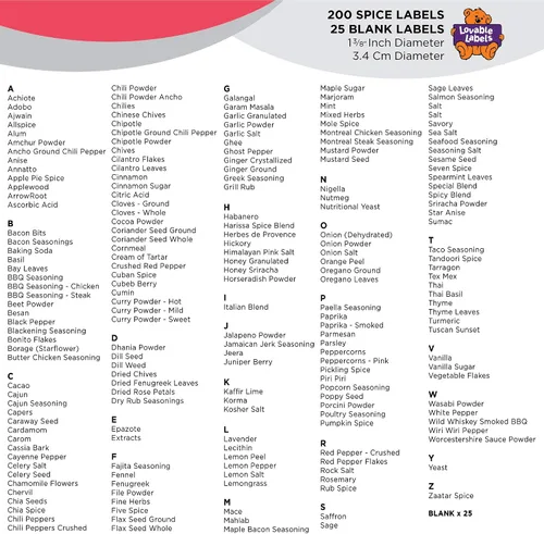 Vista 4 de Lovable Labels Etiquetas para tarros de especias de pizarra – 200 preimpresas + 25 calcomanías en blanco para escribir aptas para lavavajillas e
